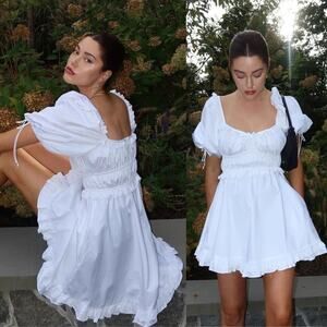 For Love And Lemons White Puff-Sleeve Mini Dress